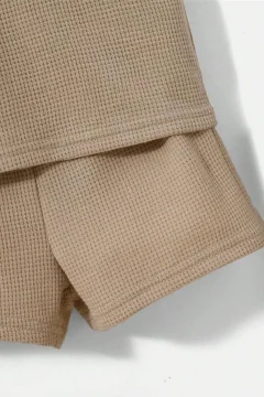 طقم شورت أطفال صيفي منقوش بلون بيج - Фото 5