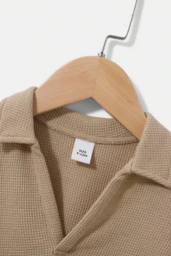 طقم شورت أطفال صيفي منقوش بلون بيج - Фото 3