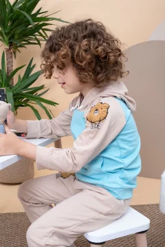 مجموعة علوية وسفلية للأطفال بغطاء للرأس منقوشة - Фото 5