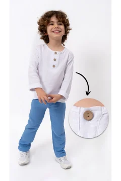 طقم بيجامة للجنسين للأطفال والرضع أزرق - Фото 4