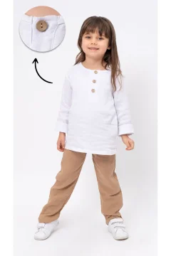 طقم بيجامة للجنسين للأطفال باللون البني - Фото 8