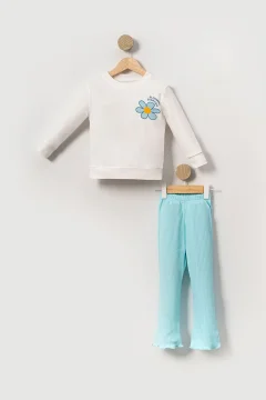 طقم علوي للفتيات الصغيرات والأطفال مع صورة ديزي أخضر - Фото 5