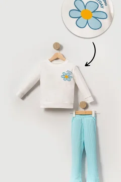 طقم علوي للفتيات الصغيرات والأطفال مع صورة ديزي أخضر - Фото 3