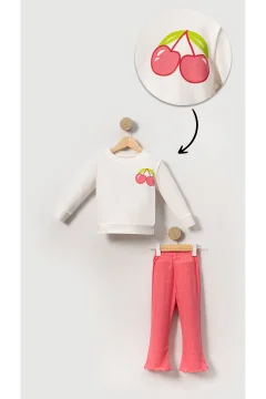 طقم علوي من القطن للفتيات الصغيرات والأطفال بتصميم الكرز لون وردي - Фото 6