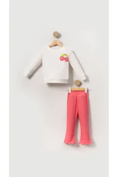 طقم علوي من القطن للفتيات الصغيرات والأطفال بتصميم الكرز لون وردي - Фото 5