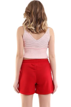 شورت قطني عادي بجيب مطاطي باللون الأحمر - Фото 5