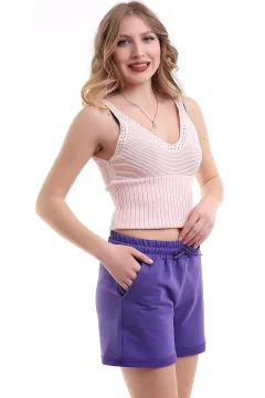 شورت قطني ممشط بجيب وخصر مطاطي - Фото 6