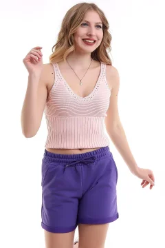 شورت قطني ممشط بجيب وخصر مطاطي - Фото 8