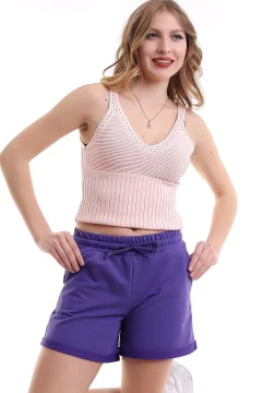 شورت قطني ممشط بجيب وخصر مطاطي - Фото 7