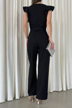 بذلة من قماش الكريب بحزام وياقة مزدوجة الصدر - Фото 4