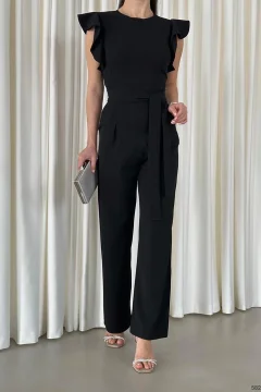 بذلة من قماش الكريب بحزام وياقة مزدوجة الصدر - Фото 9