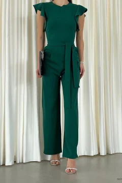 بذلة من قماش الكريب بحزام وياقة مزدوجة الصدر - Фото 9