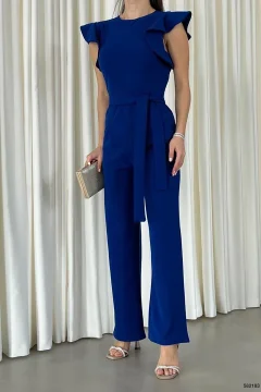 بذلة من قماش الكريب بحزام وياقة مزدوجة الصدر - Фото 2