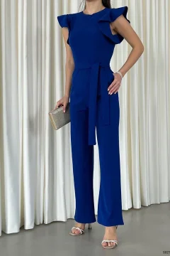 بذلة من قماش الكريب بحزام وياقة مزدوجة الصدر - Фото 3