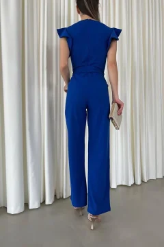 بذلة من قماش الكريب بحزام وياقة مزدوجة الصدر - Фото 5