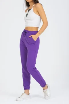 بنطال رياضي نسائي أرجواني عالي الخصر مرن - Фото 2