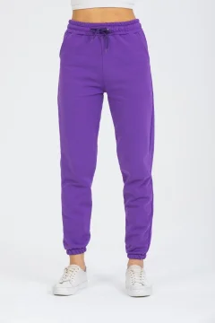 بنطال رياضي نسائي أرجواني عالي الخصر مرن - Фото 3