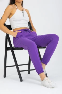 بنطال رياضي نسائي أرجواني عالي الخصر مرن - Фото 4