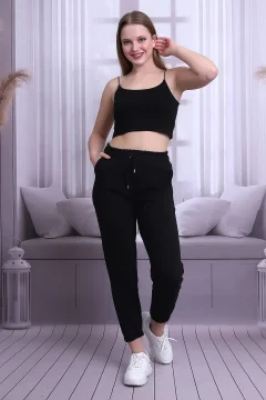 بنطال رياضي أسود عالي الخصر للسيدات - Фото 6