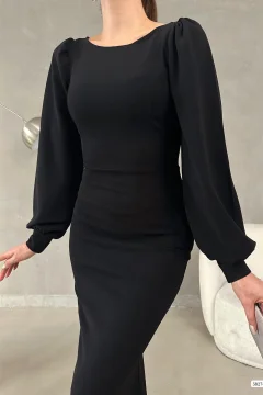 فستان من قماش الكريب باللون أسود - Фото 8