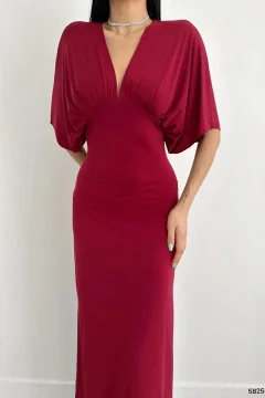 فستان من القماش باللون العنابي - Фото 3