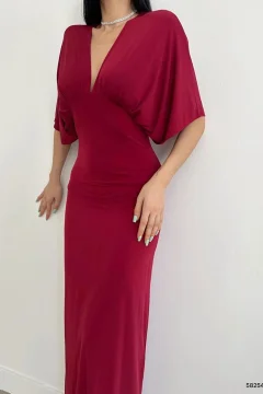 فستان من القماش باللون العنابي - Фото 2