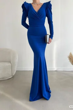 فستان باللون الأزرق اكمام طويلة - Фото 3