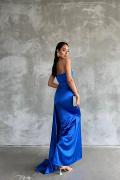 فستان سهرة ستان ازرق مطرز بالفضي - Фото 9