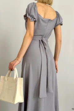 فستان أيروبين بياقة مادونا رمادي - Фото 9