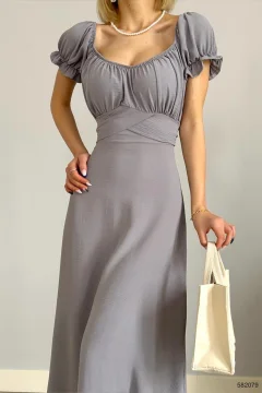 فستان أيروبين بياقة مادونا رمادي - Фото 2