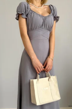 فستان أيروبين بياقة مادونا رمادي - Фото 8