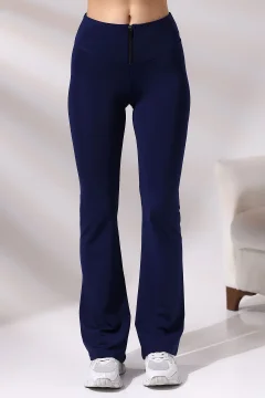 بنطال نسائي رياضي ذات أرجل واسعة بسحّاب باللون الأزرق الداكن - Фото 7