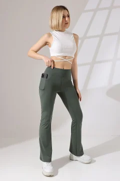 بنطال نسائي كاكي عالي الخصر - Фото 7