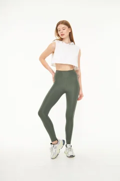 بنطال رياضي نسائي عالي الخصر باللون الكاكي - Фото 7