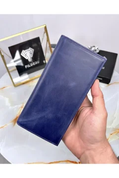 محفظة جلدية باللون الازرق الداكن - Фото 2
