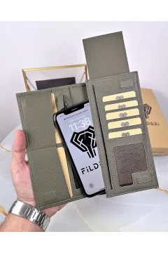 محفظة جلدية اللون رمادي - Фото 2