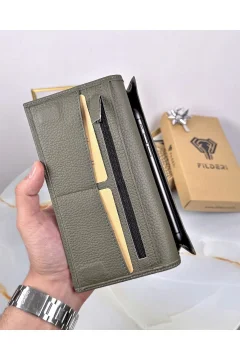 محفظة جلدية اللون رمادي - Фото 3