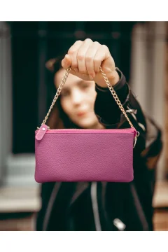 حقيبة نسائية من الجلد الطبيعي بسلسلة - Фото 2