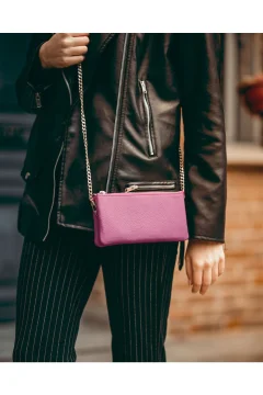 حقيبة نسائية من الجلد الطبيعي بسلسلة - Фото 5