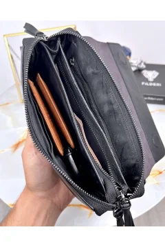 حقيبة يد رجالية من الجلد الطبيعي باللون الأسود الفاخر - Фото 5