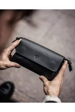 حقيبة يد رجالية من الجلد الطبيعي باللون الأسود الفاخر - Фото 3