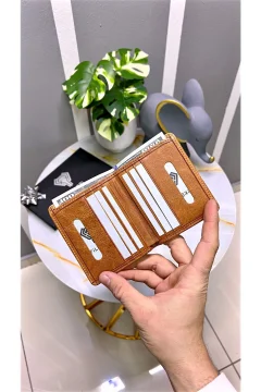 محفظة نحيفة من الجلد الطبيعي لون جملي - Фото 2