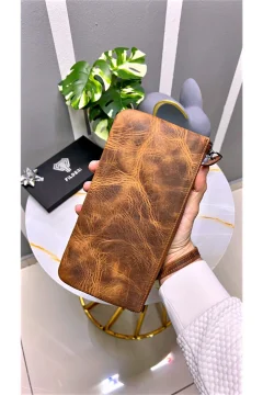 حقيبة يد من الجلد الطبيعي بلون البندق مع حزام يد - Фото 5