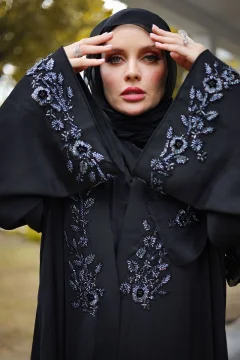 عباية سوداء مرصعة بالكريستال - Фото 1