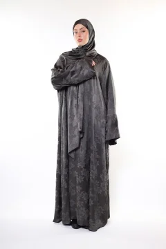 ثوب صلاة من الحرير الملكي – يلمع برشاقة فضية وأنماط زهور (هدية شال) - Фото 3