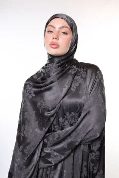 ثوب صلاة من الحرير الملكي – يلمع برشاقة فضية وأنماط زهور (هدية شال) - Фото 6