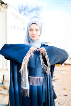 عباية حريرية زرقاء رائعة - Фото 1
