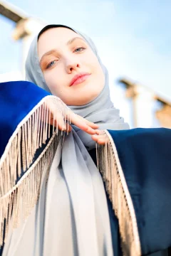 عباية حريرية زرقاء رائعة - Фото 5