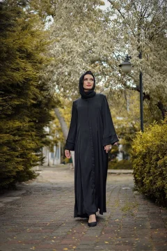 حرير كريب أسود فيراس (عباية فقط) - Фото 3