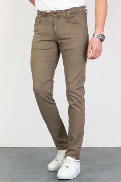 جينز رجالي من قماش الدنيم المرن من الليكرا - جملي فاتح - Фото 2